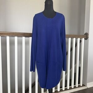 Talbots 100% Merino Wool Cardigan XL Sweater Blue Snap Buttons Quiet Luxury